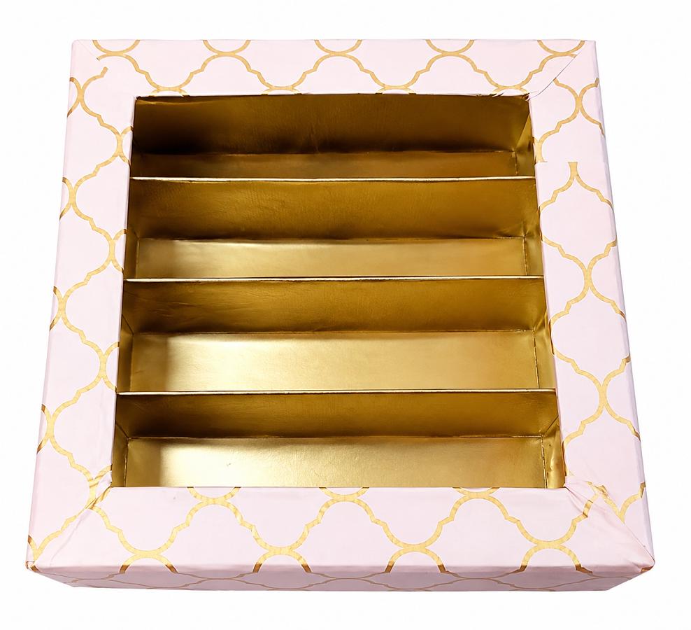 24 Fancy Sweets Boxes in Baby Pink Golden Design W/ Window - 500 Gms