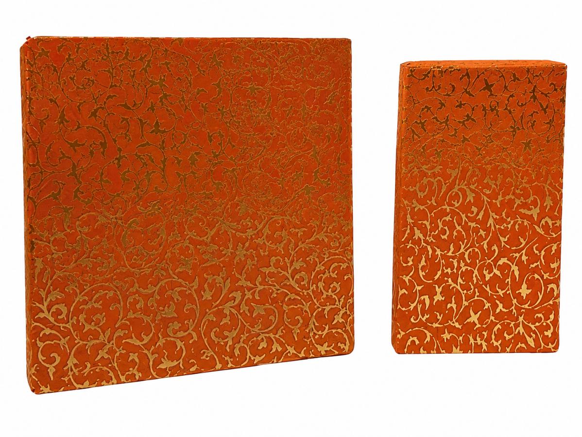 24 Fancy Design in Gold Orange Self Print Paper Sweet Boxes - 250 & 500 Gms