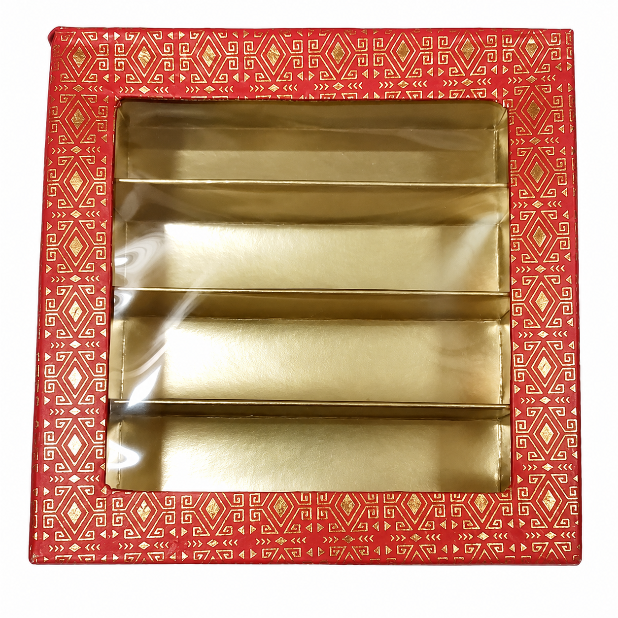 24 Pcs Fancy Sweets Boxes in Red Golden Design W/ Window - 500 Gms