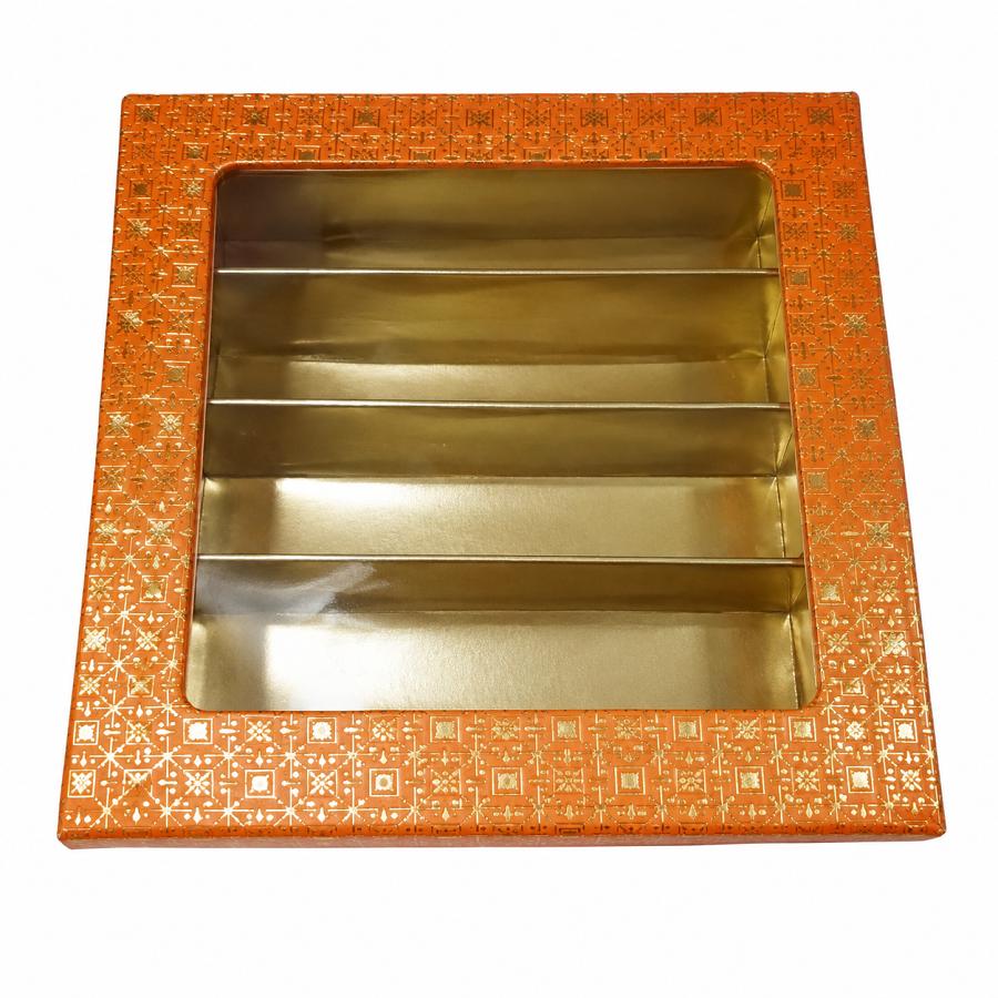 24 Pcs Fancy Sweets Boxes in Orange Golden Design W/ Window- 500 Gms