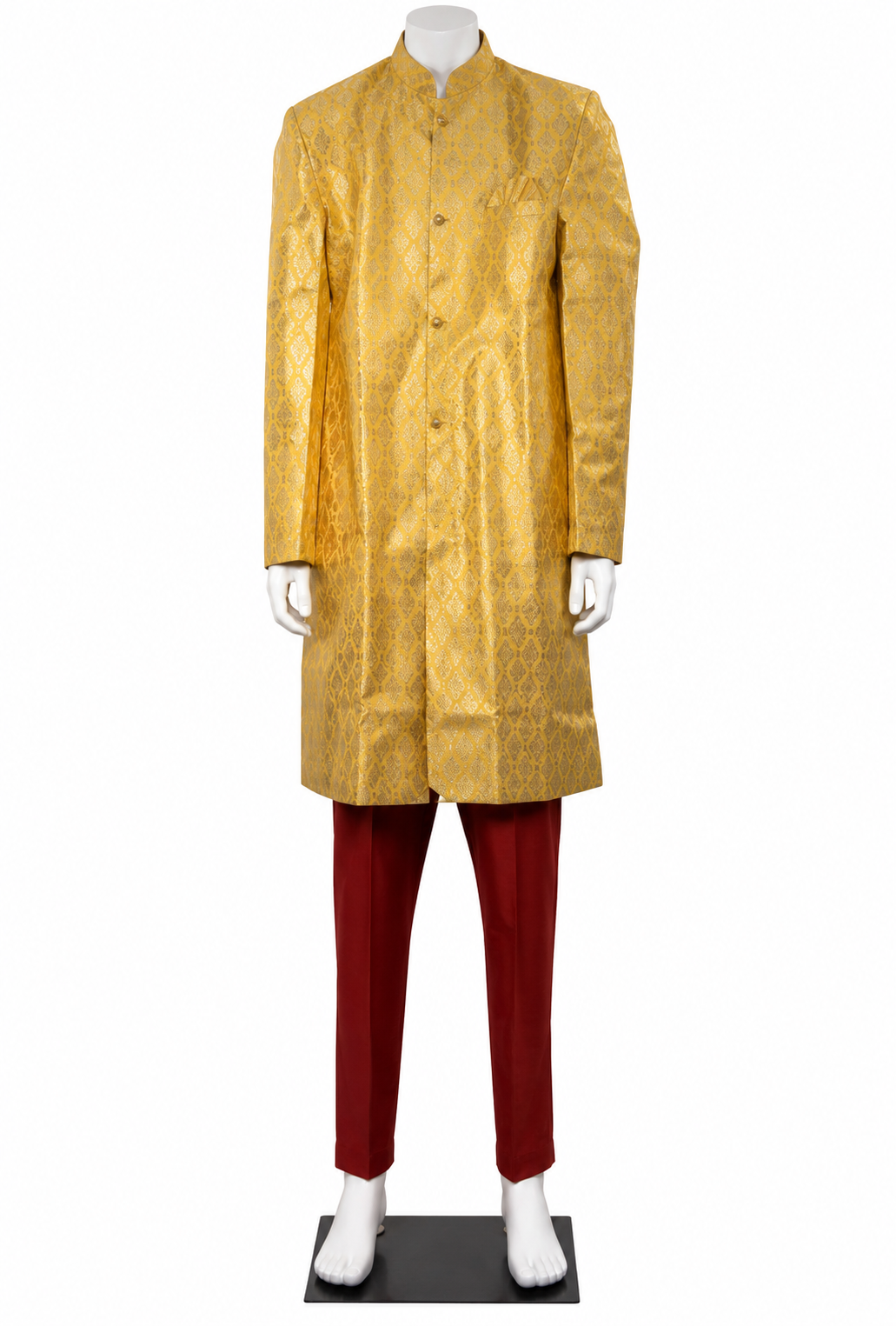 Traditional Indian Sherwani w/ Maroon Pajama for Men - Gold #2 (S-3XL)
