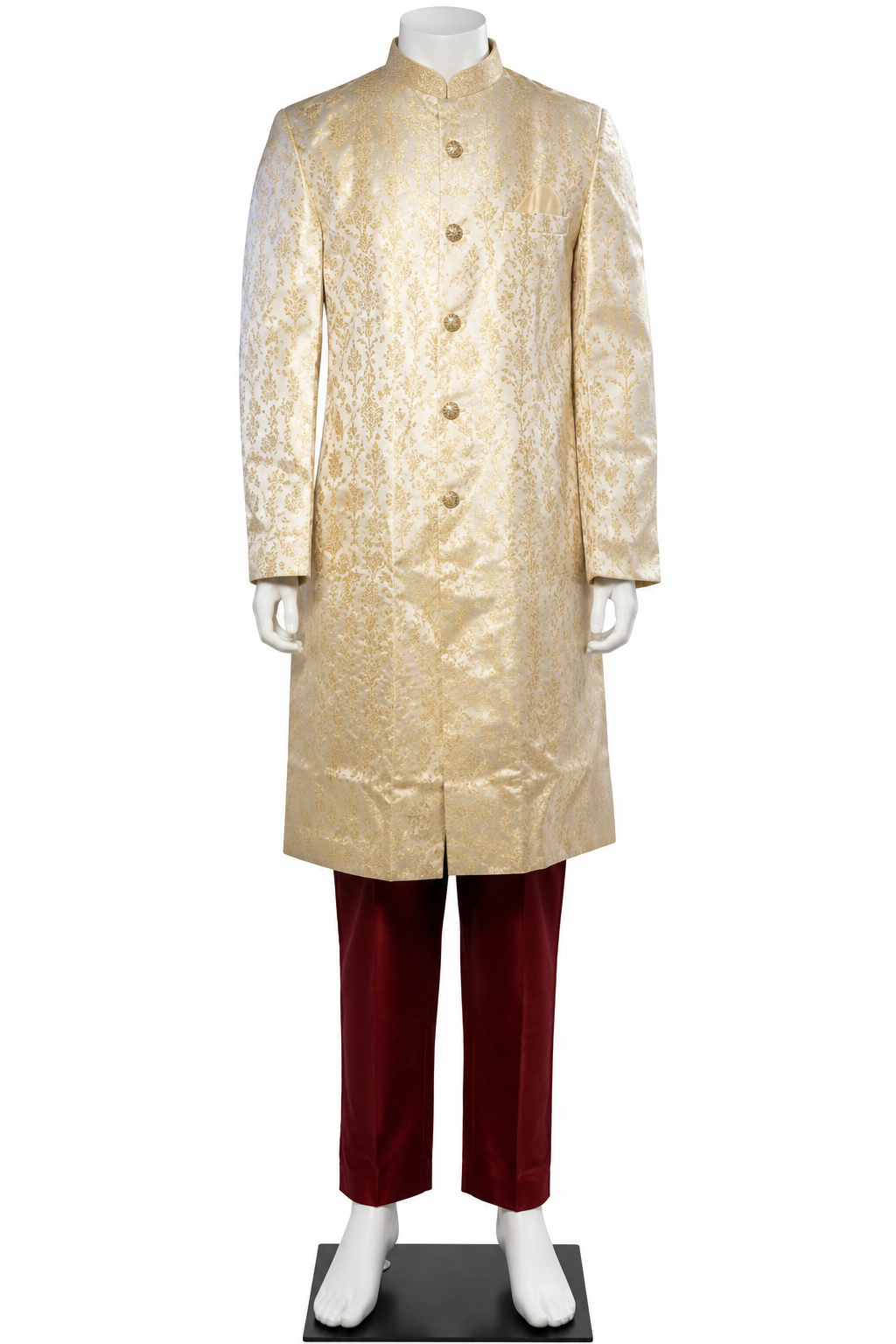 Traditional Indian Sherwani for Men - Cream w/ Gold Design (S to 3XL)
