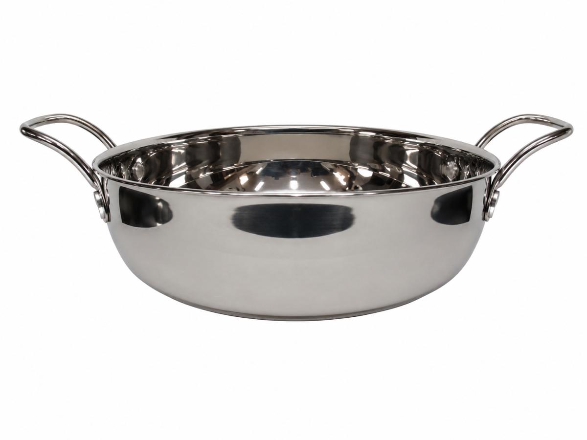 Stainless Steel Induction Bottom Base Kadai W/Handle For Home Kitchen