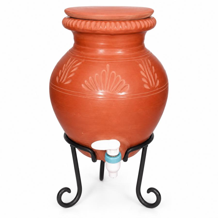 Water Clay Pot, Natural Brown Earthen / Clay Matka w/ Tap