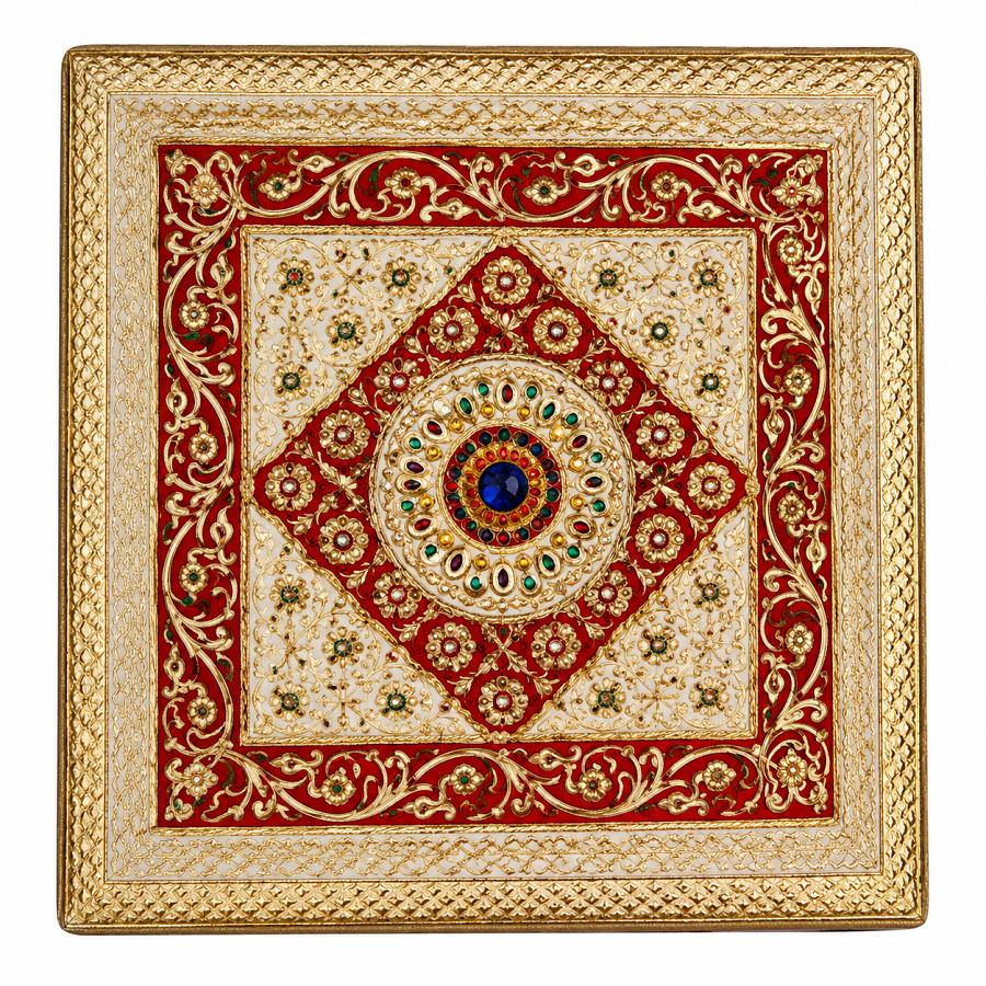 Golden Ethnic Meenakari Work Heavy Square Chowki / Bajot