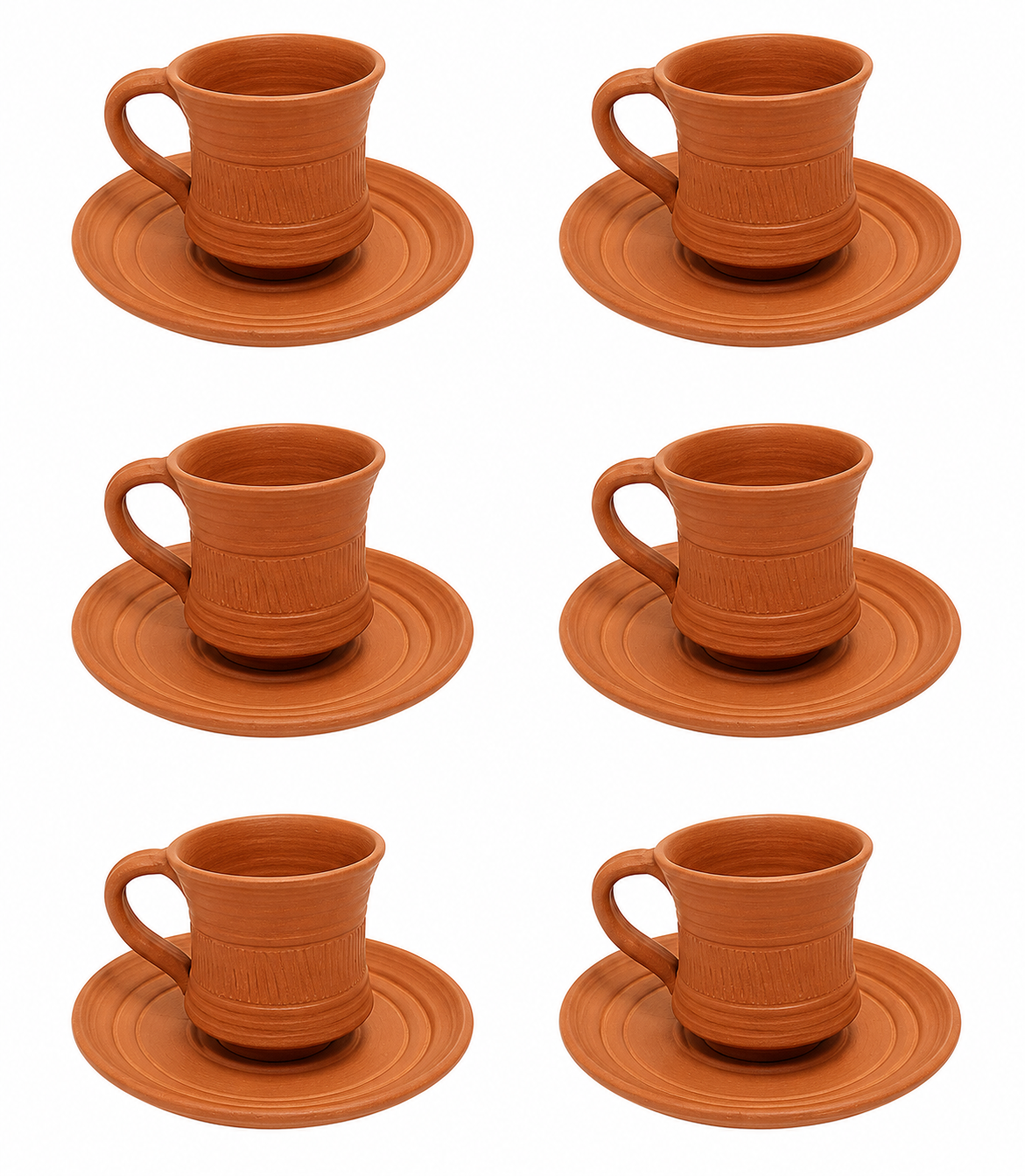 Set of 6 Earthen Natural Clay Cup Saucer from India