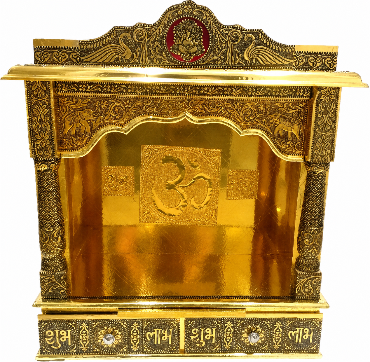 Intricate Carving Golden Oxidized Open Style Mandir for Home 21" x 9"