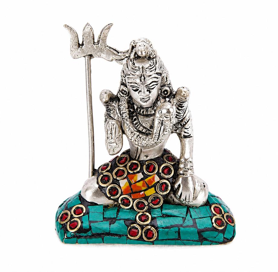 Shiva Deity Sitting with Trishul in Silver Brass Finish