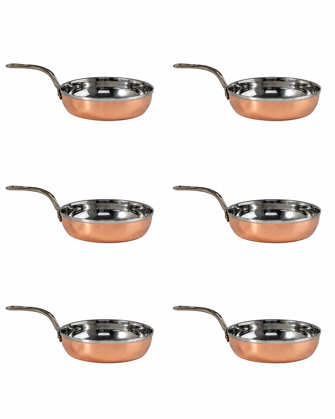 6Pcs - Copper Stainless Steel Mini Fry Pan Serving ware (Plain) - 2 Sizes