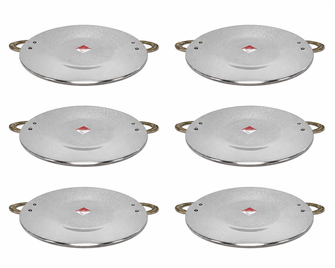 6 Pcs - Stainless Steel Tawa for Serving Ware (Plain) - 2 Sizes