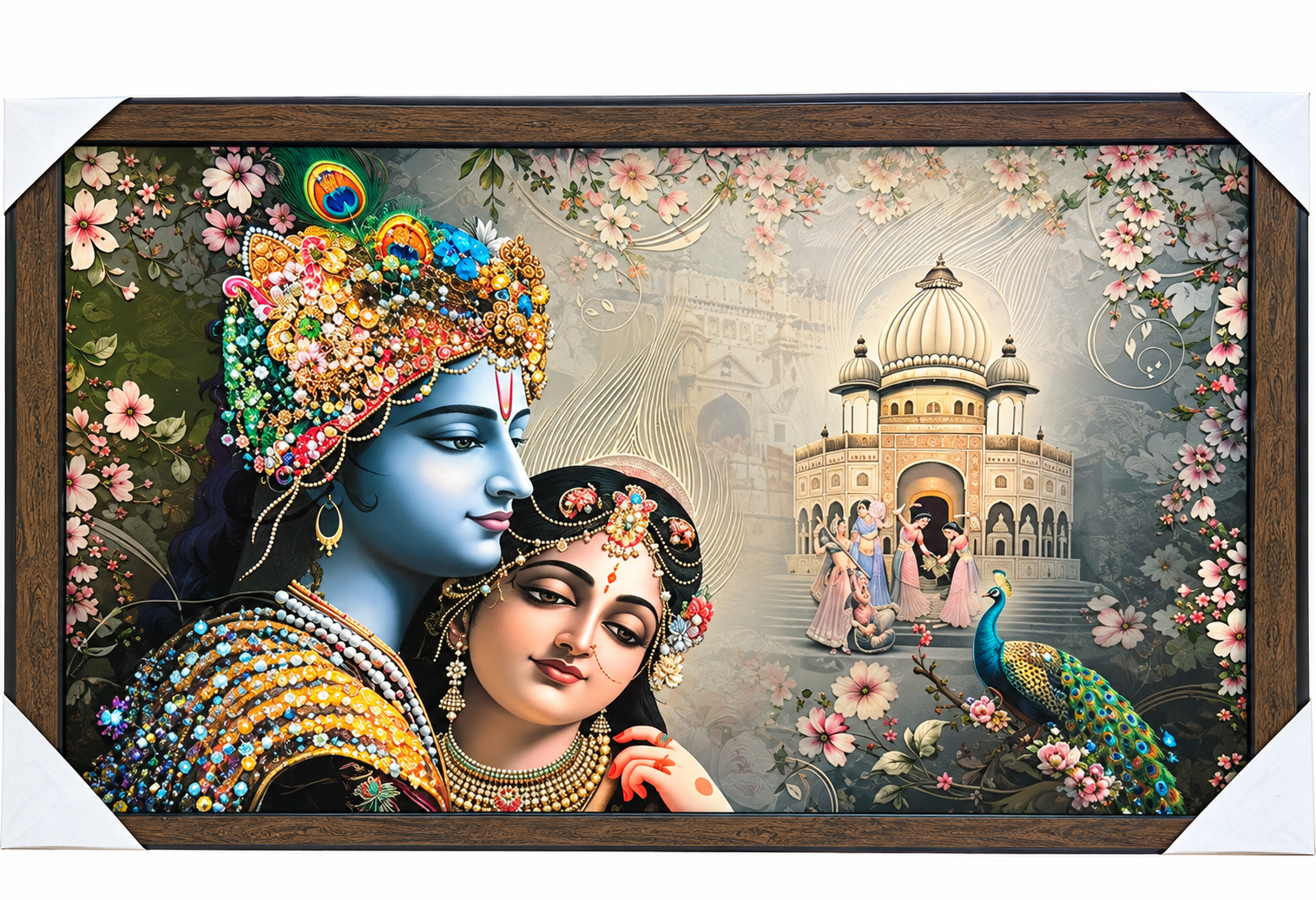 Radha Krishna Vrindavan Palace Resin Frame with Crystal Embellishments