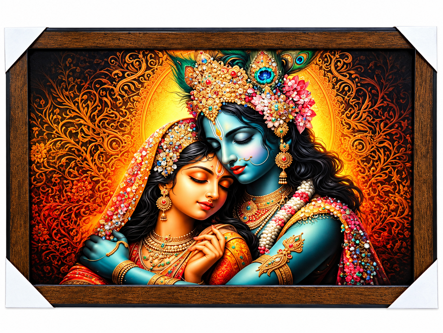 Radha Krishna Divine Love Resin Frame with Crystal Embellishments  14 x 20"