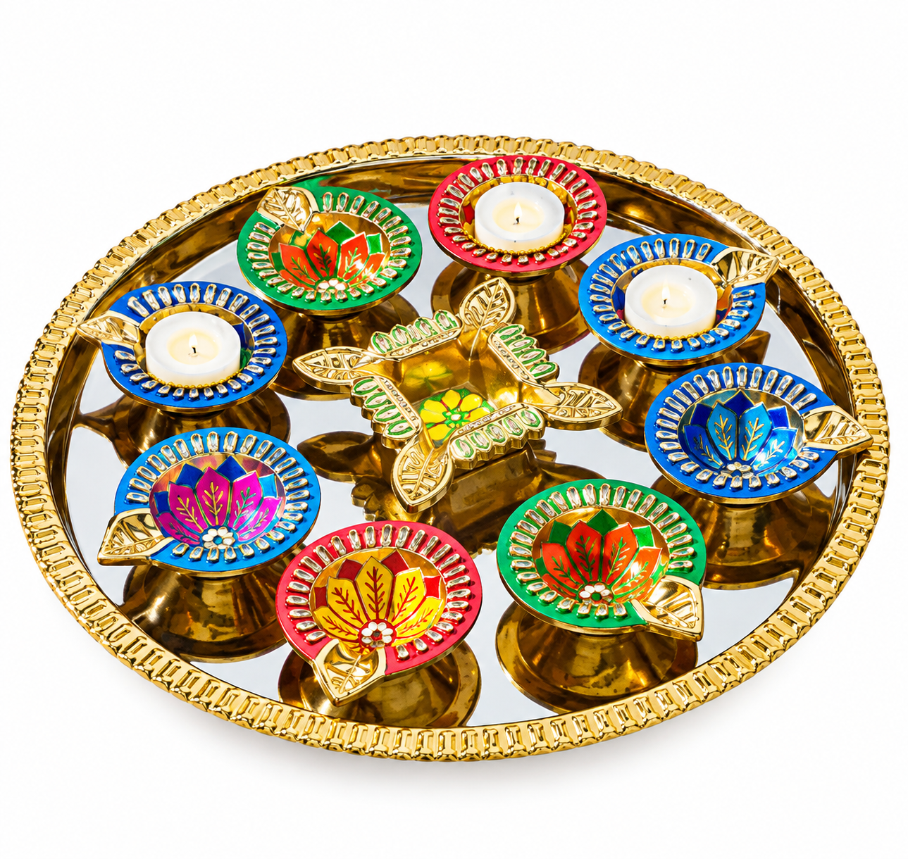 Premium Royal Diwali Diya Set – 10-Piece Decorative Thali