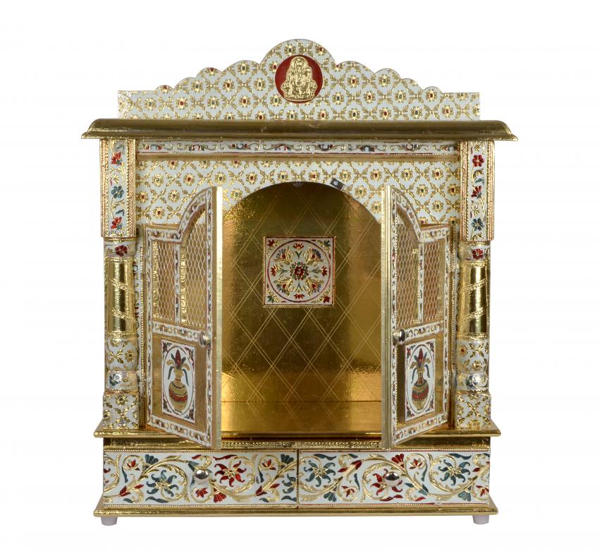 Meenakari Golden Home Pooja Mandir w/ Doors 25" L X 10" W X 27" H 