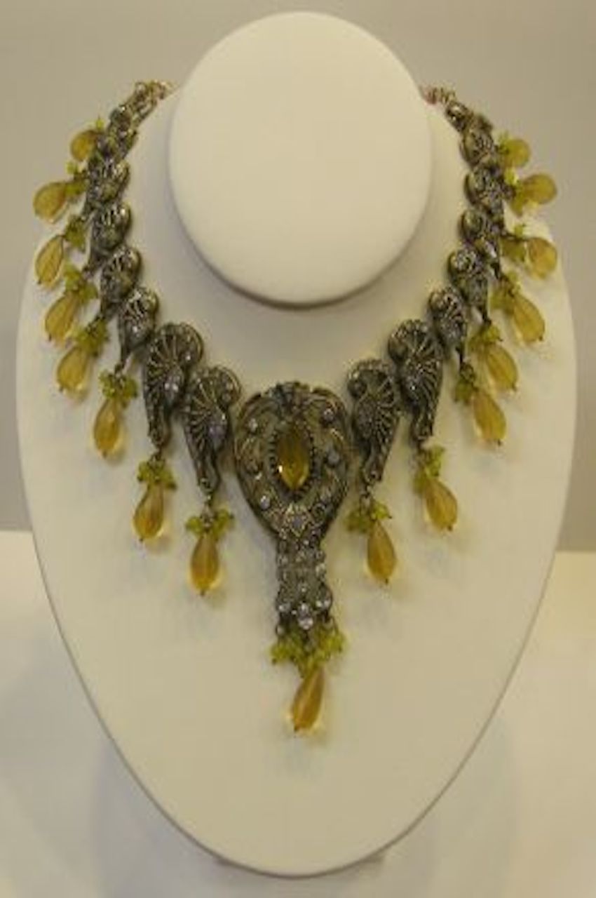 Yellow & White Stone Studded Silver Victorian Necklace Set Yellow & White Stone Studded Silver Victorian Necklace Set