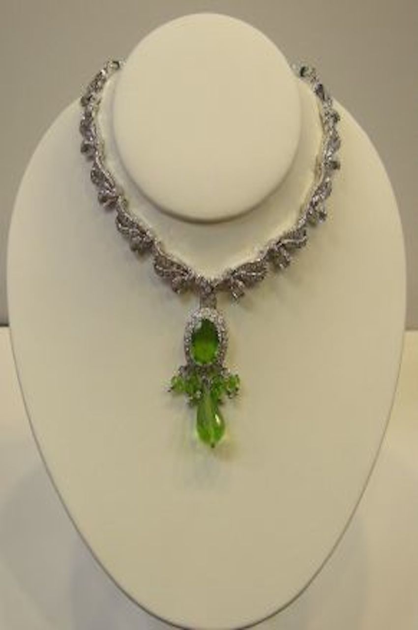 Green & White Stone Studded Silver Victorian Necklace Set Green & White Stone Studded Silver Victorian Necklace Set