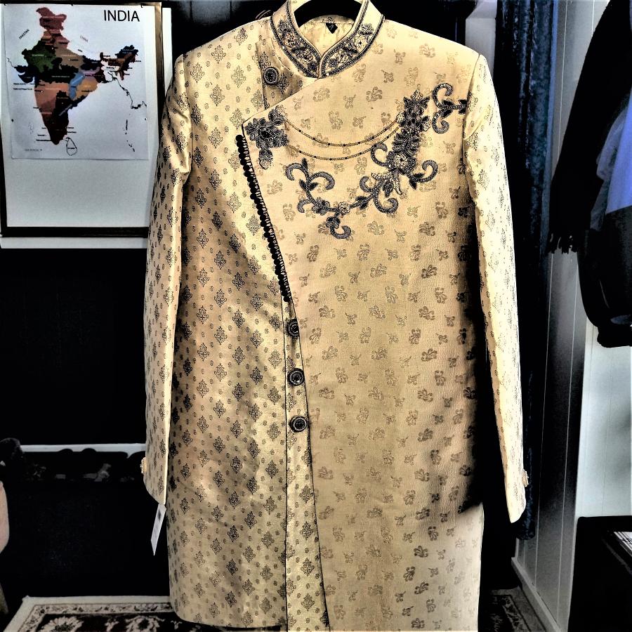 Golden Traditional Wedding Sherwani w/ Golden /offwhite Pant (L-40) Golden Traditional Wedding Sherwani w/ Golden /offwhite Pant (L-40)