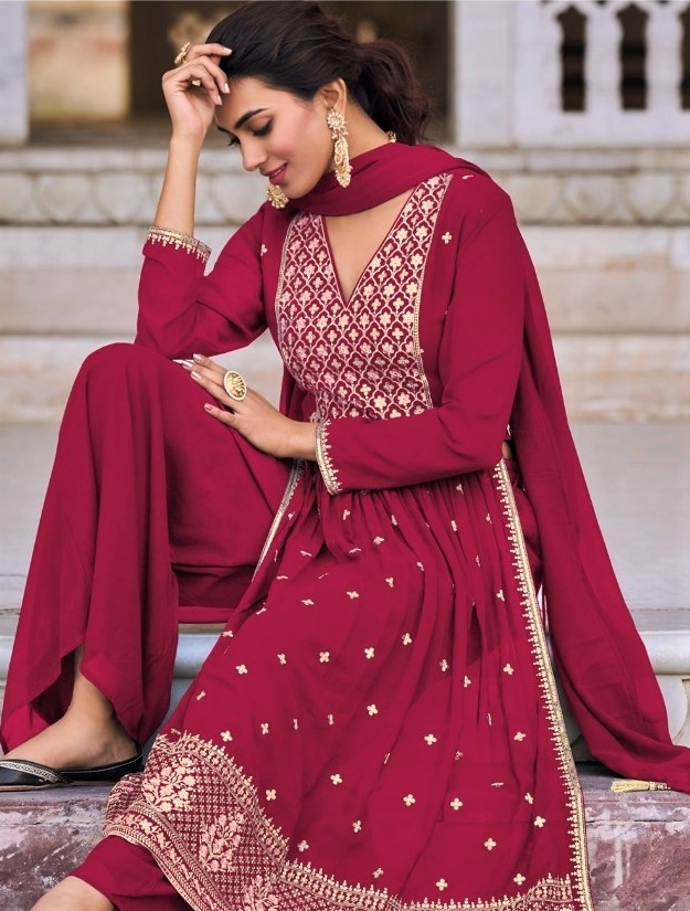 Check out the elegant Embroidered Crepe Anarkali Suit in Off White -