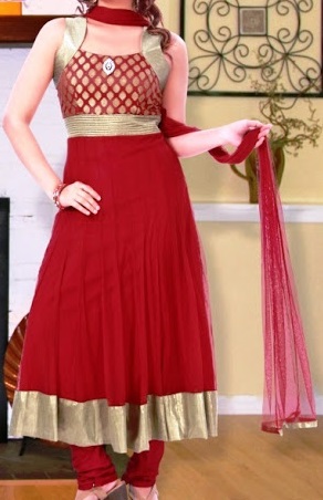 red and gold anarkali dress
