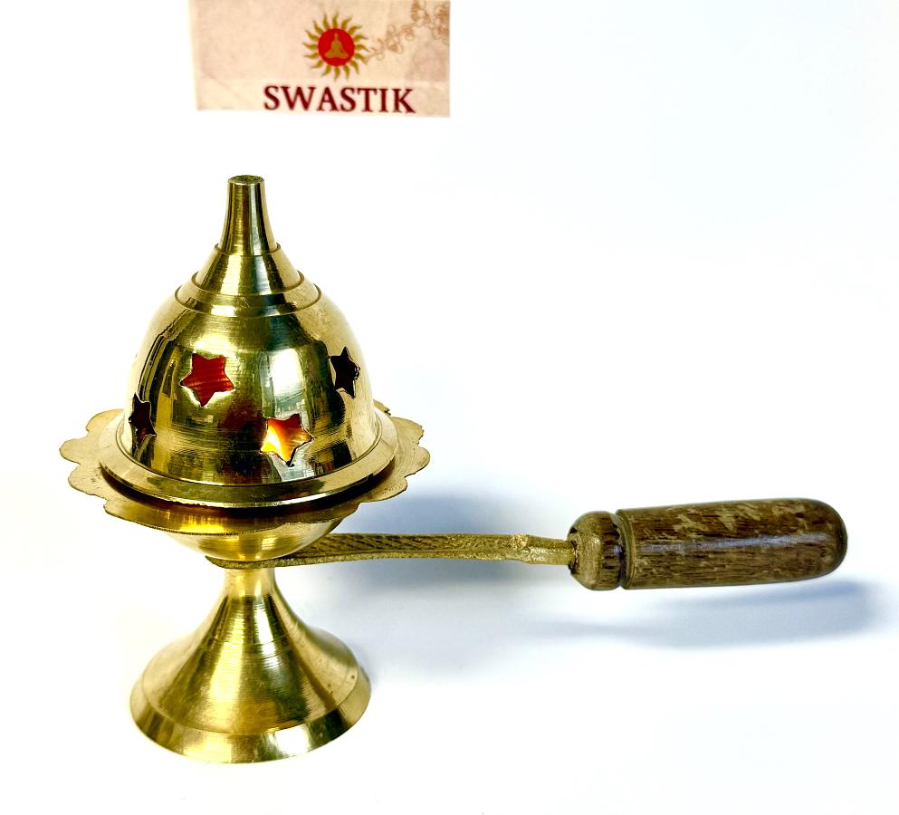 Swastik Gold Toned Brass Diya Set (Religious Ceremony Set)