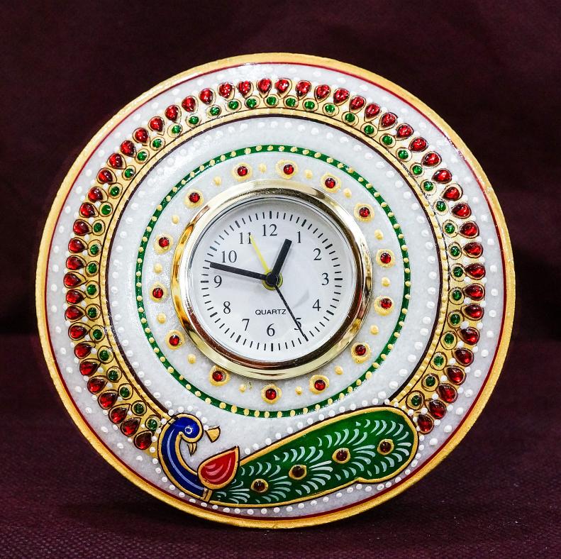 Marble Traditional Design Peacock Pattern Table Clock #35470 | Buy