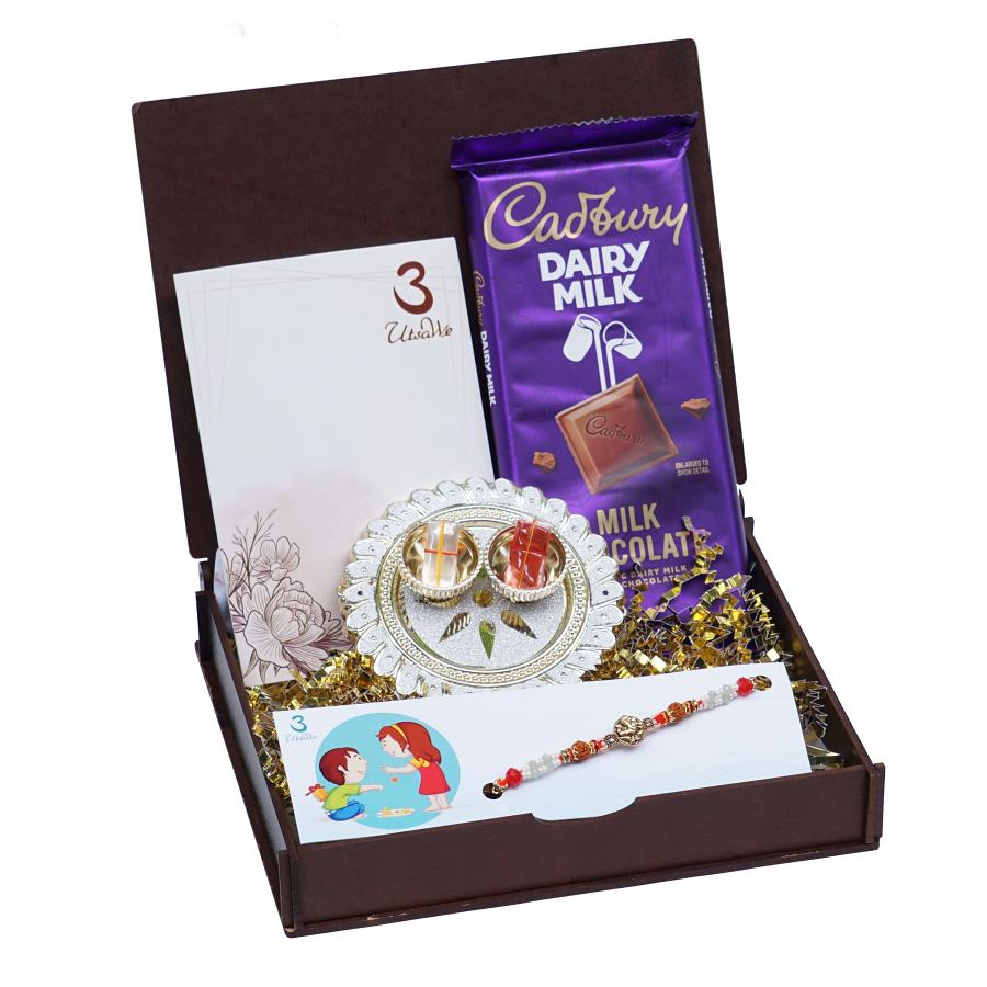 UtsaWe GIFT HAMPER - Ganesh Ji Rakhi With Rudraksha Beads