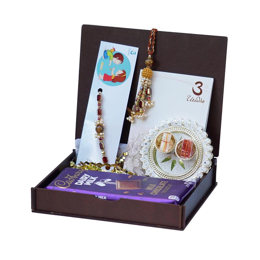 UtsaWe GIFT HAMPER - Supreme Lumba Rakhi With Antique Crystal and Beads