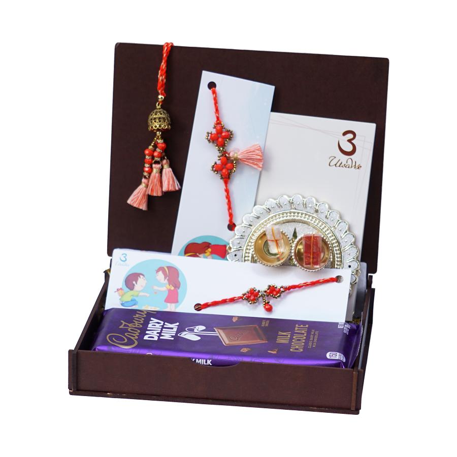 UtsaWe GIFT HAMPER - Red set of 3 Rakhi With Polished beads & Tassel UtsaWe GIFT HAMPER - Red set of 3 Rakhi With Polished beads & Tassel
