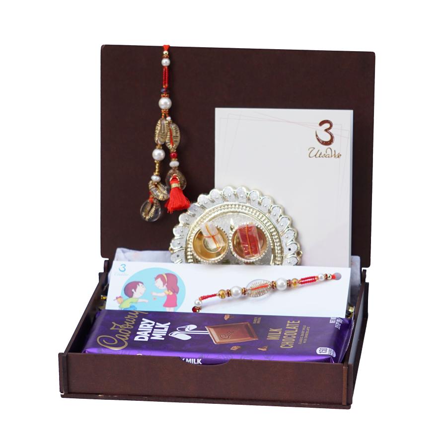 UtsaWe GIFT HAMPER - Beautiful Red Lumba Rakhi With Tassel