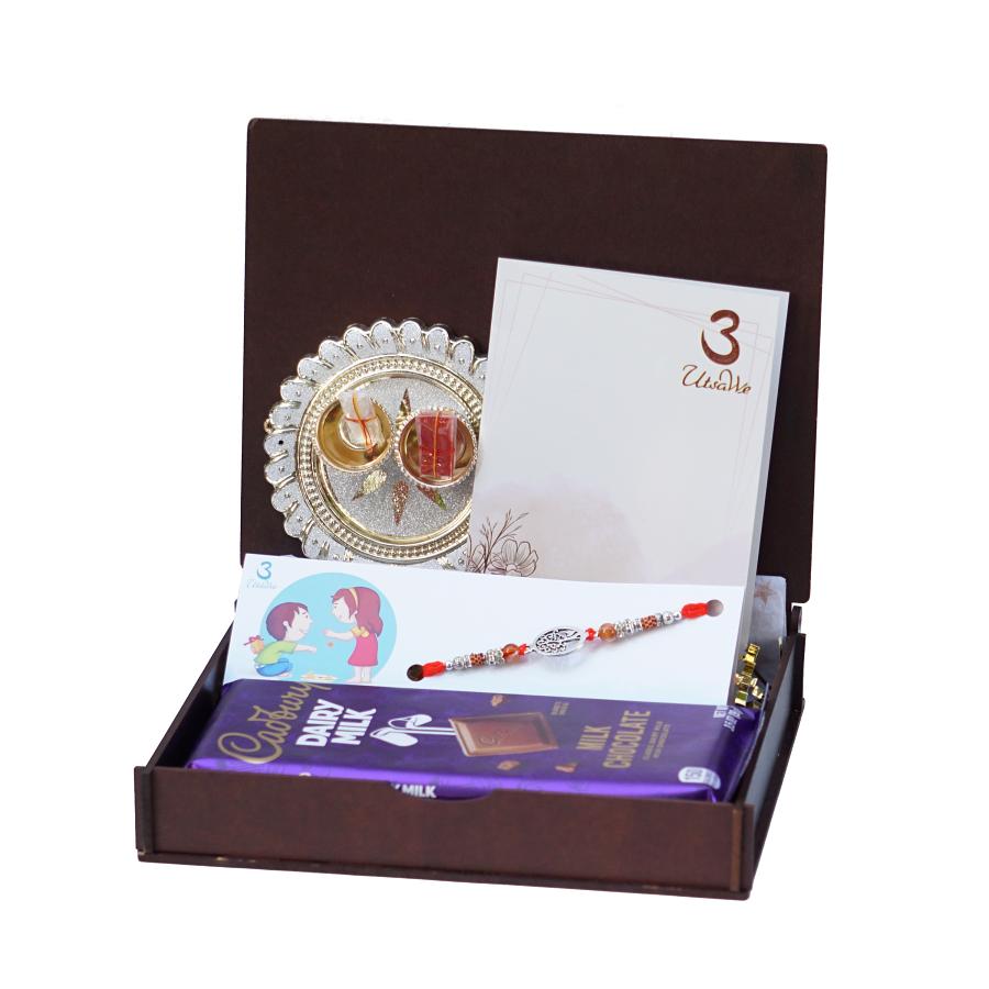UtsaWe GIFT HAMPER  -  Beautiful Silver Wishing Tree Rakhi | Designer Rakhi