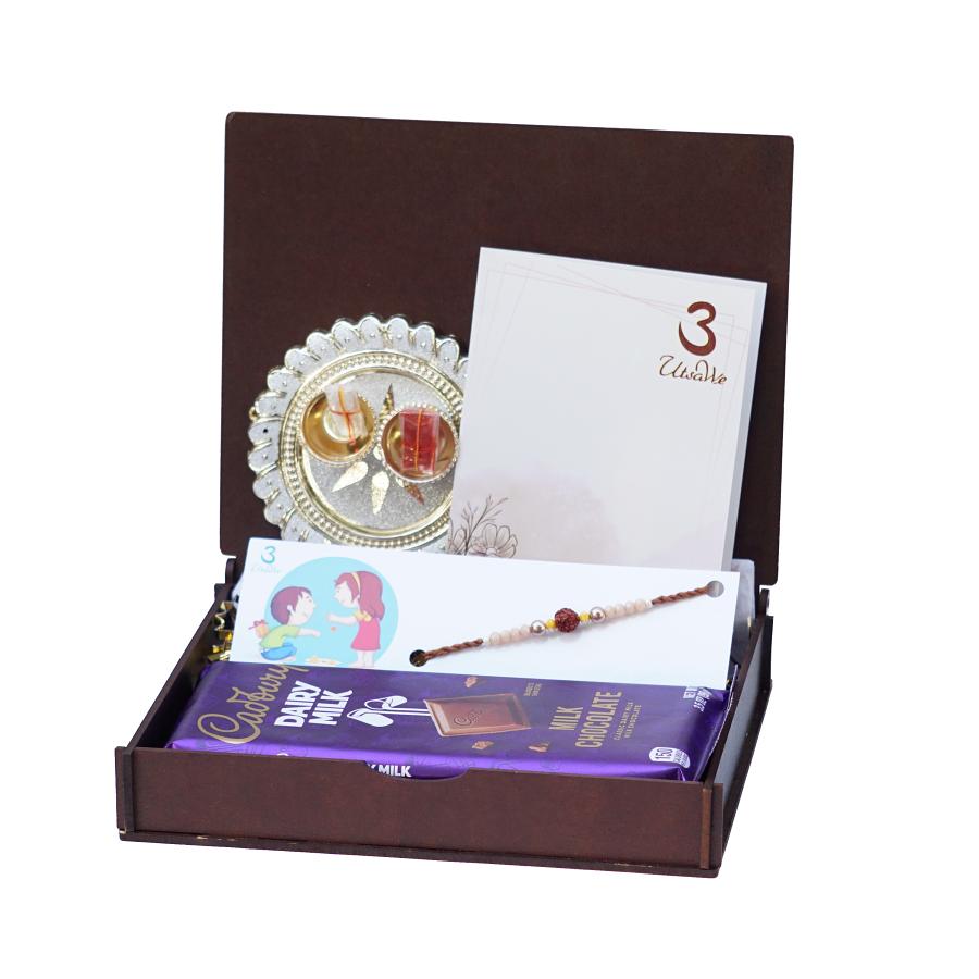 UtsaWe GIFT HAMPER - Traditional RAKHI Crafted W/ Rudraksha UtsaWe GIFT HAMPER - Traditional RAKHI Crafted W/ Rudraksha