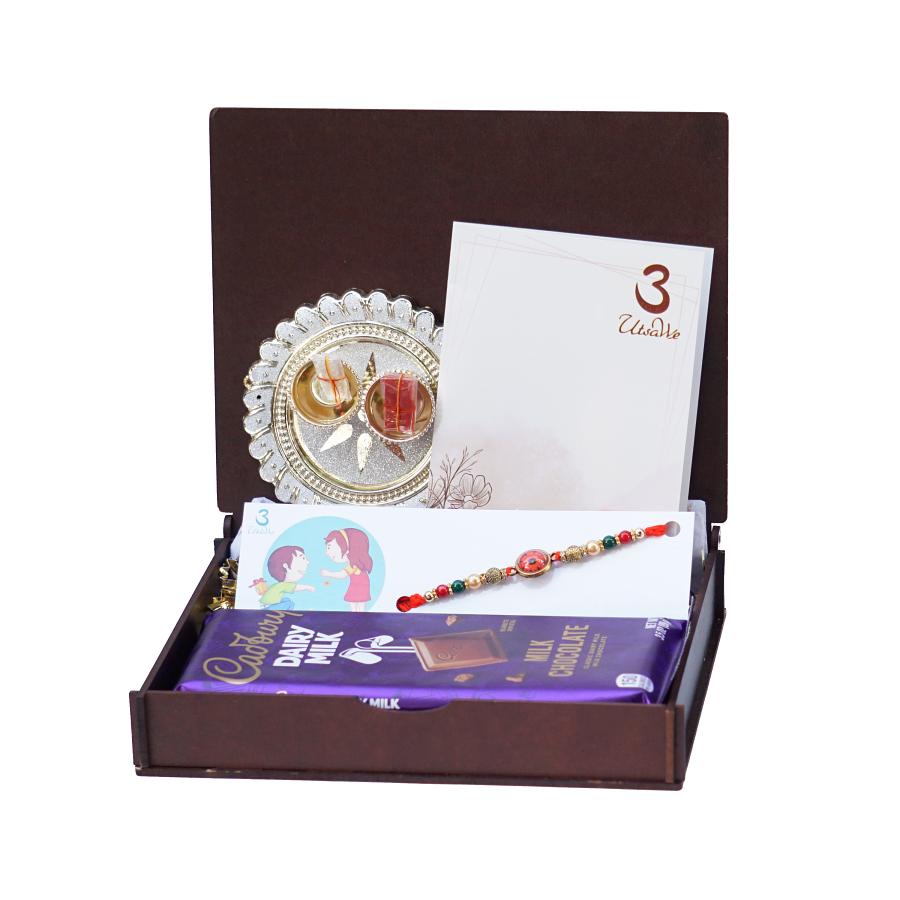 UtsaWe GIFT HAMPER  - Beautiful Red Gem Rakhi With Beads 