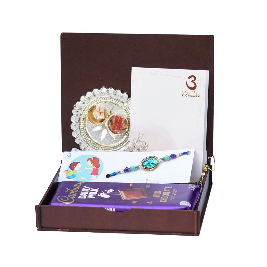 UtsaWe GIFT HAMPER - Turquoise Gem Rakhi With Beautiful Blue Beads UtsaWe GIFT HAMPER - Turquoise Gem Rakhi With Beautiful Blue Beads