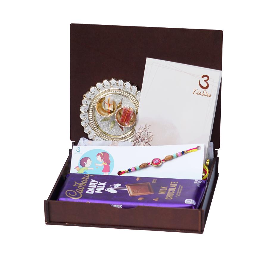 UtsaWe GIFT HAMPER - Beautiful Pink Gem Rakhi With Beads | Designer Gift UtsaWe GIFT HAMPER - Beautiful Pink Gem Rakhi With Beads | Designer Gift