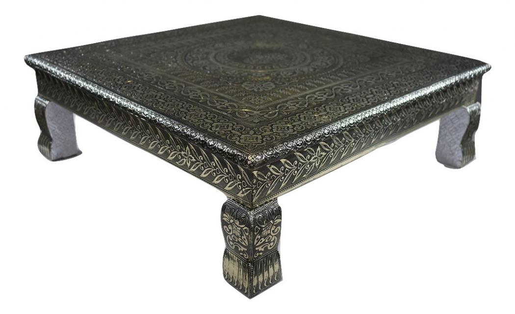 Silver Puja Bajot Table in Antique Floral Pattern 15" & 18"