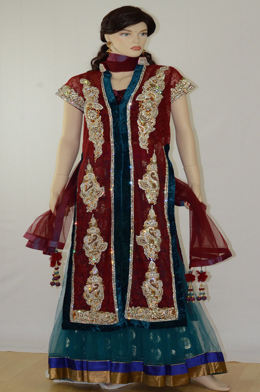 Maroon & Green Net w/ Heavy Stone Work Lehenga Choli w/ Dupatta Maroon & Green Net w/ Heavy Stone Work Lehenga Choli w/ Dupatta