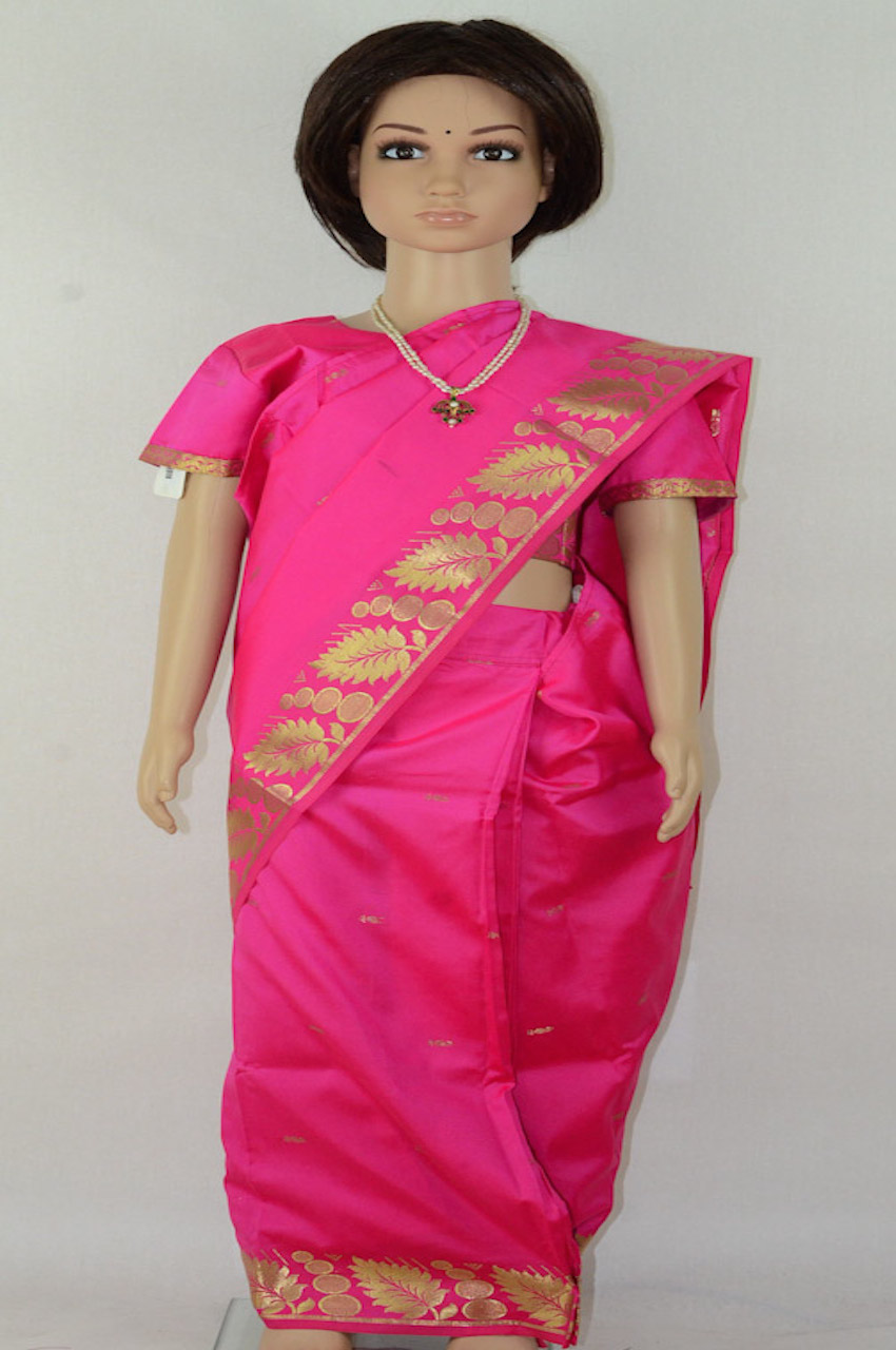 Pretty Hot Pink Art Silk Readymade Saree w/ Blouse for Girls Pretty Hot Pink Art Silk Readymade Saree w/ Blouse for Girls