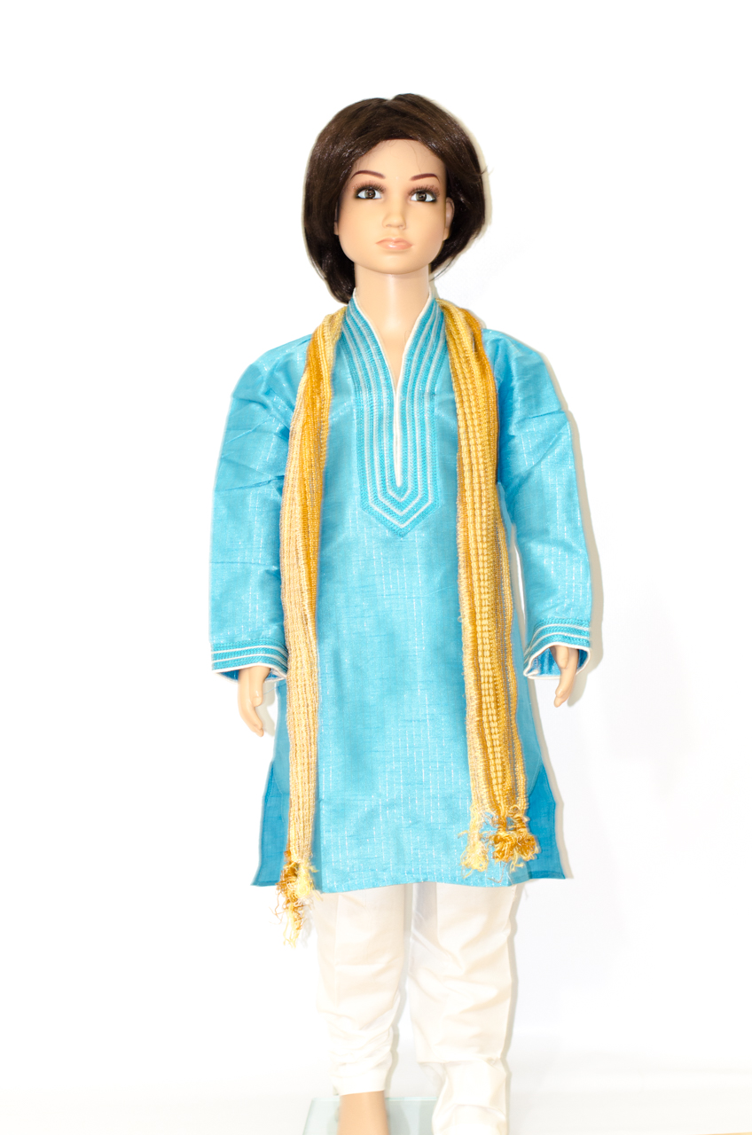 Aqua Blue Art Silk Readymade Kurta Pajama - 1 to 10 Year Boys Aqua Blue Art Silk Readymade Kurta Pajama - 1 to 10 Year Boys