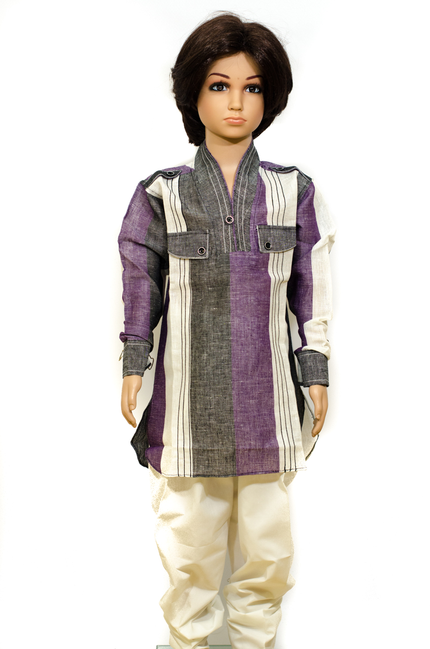 Purple White Grey Cotton Readymade Kurta Pajama - 1 to 5 Year Kids Purple White Grey Cotton Readymade Kurta Pajama - 1 to 5 Year Kids