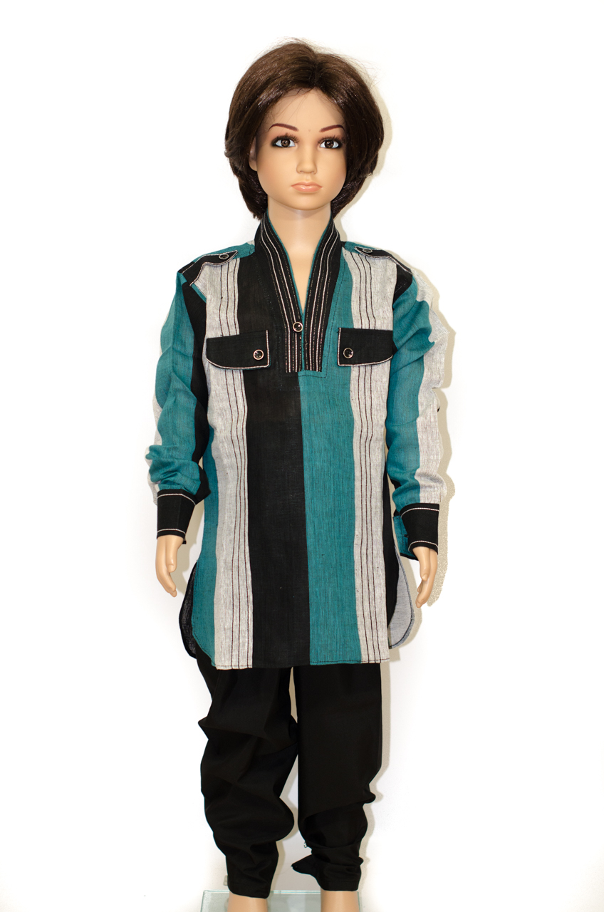 Green Black Grey Cotton Readymade Kurta Pajama - 1 to 5 Year Boys Green Black Grey Cotton Readymade Kurta Pajama - 1 to 5 Year Boys