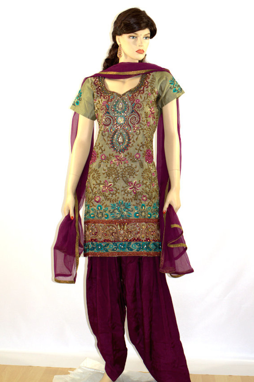 Olive Green & Maroon full work Chanderi Silk Readymade Patiala Suit Olive Green & Maroon full work Chanderi Silk Readymade Patiala Suit