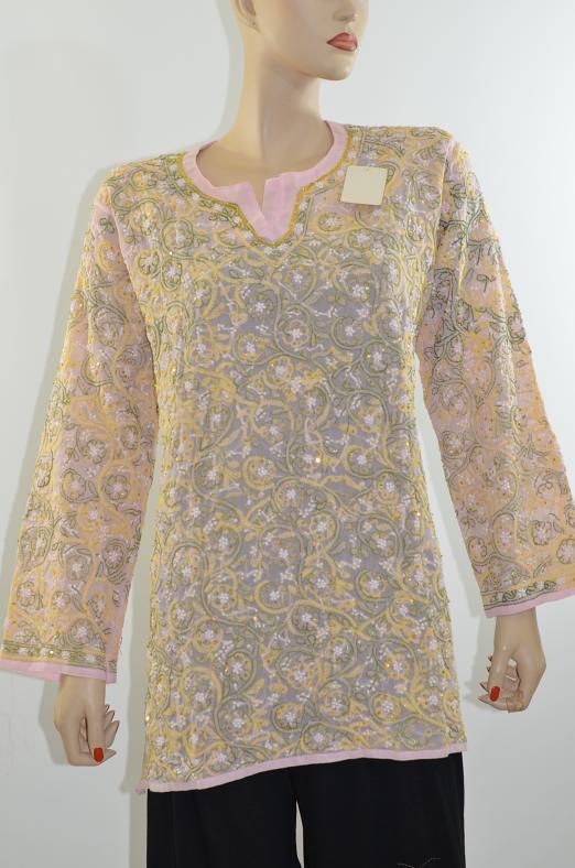 Buy NUEVOSDAMAS Women Pink LaceNet Straight Kurti at Amazonin