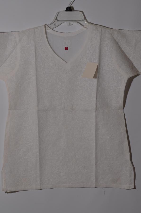 White Chikan Work Cotton Short Kurti Size 34/36