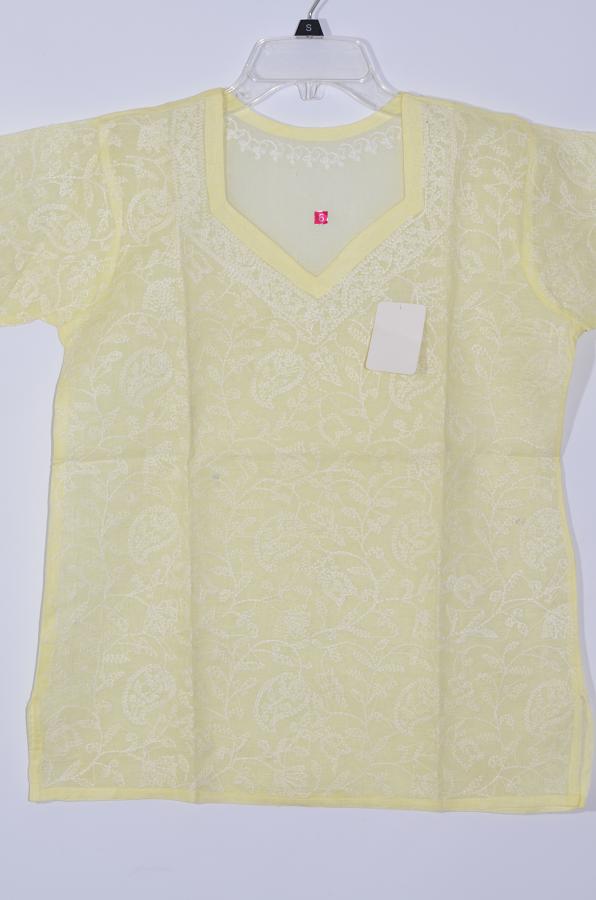 Yellow Georgette Short Top Tunic Lucknow Chikankari Kurta Kurti Handmade  Shirt | eBay