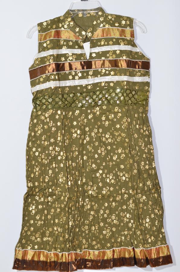 Dark Olive Green Cotton Crushed Kurti w/ Self Gold Print Size 36/38 Dark Olive Green Cotton Crushed Kurti w/ Self Gold Print Size 36/38
