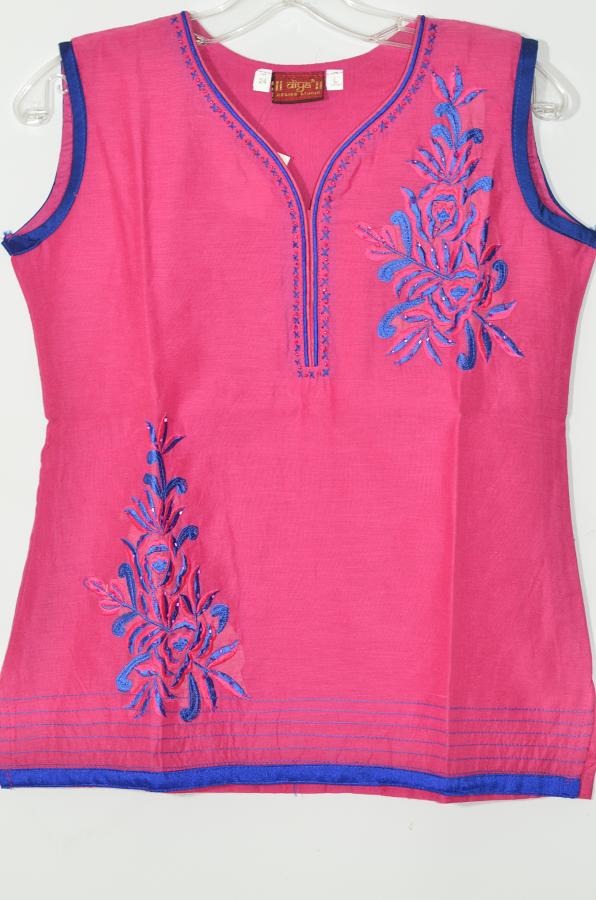 Magenta Colour Cotton Short Kurti w/ Embroidery Size 34/36