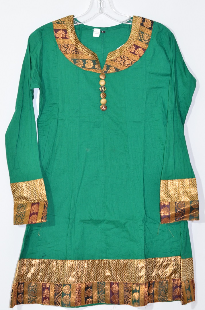 Green Cotton Kurti w/ Jaquard Size 36/38