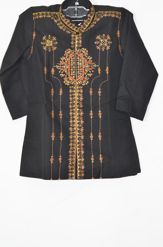 Black Sherwani w/ Thread Work, Stole & Pants 3 Yr Boys Black Sherwani w/ Thread Work, Stole & Pants 3 Yr Boys