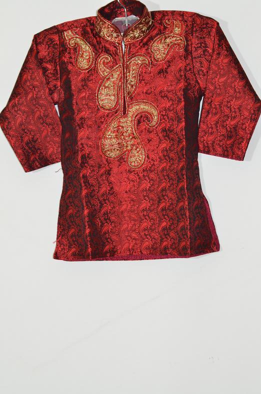 Maroon Ploy Cotton Inner Lining Kurta w/ Churidar Pajama 2 Yr Boys