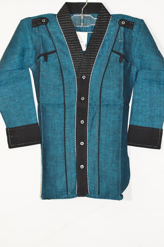 Teal Green Cotton Kurta w/ Churidar Pajama Pants - 4 Yr Boys